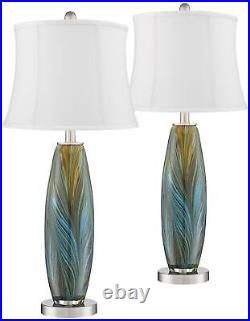 Azure Art Glass White Shade Table Lamps Set of 2