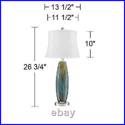Azure Art Glass White Shade Table Lamps Set of 2