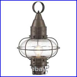 NORWELL Medium Classic Onion 1-Light Bronze Outdoor with Seedy Glass Post Lantern