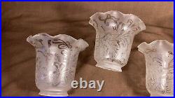 Set 4 Antique Etched Glass Shade Victorian Chandelier Pendant Sconce Light