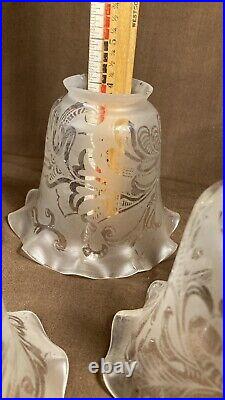Set 4 Antique Etched Glass Shade Victorian Chandelier Pendant Sconce Light