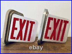 Set Of 2 True Vintage Triangle Exit Signs Light Fixtures Frosted Glass