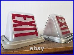 Set Of 2 True Vintage Triangle Exit Signs Light Fixtures Frosted Glass