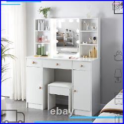 Vanity Set LED Lighted with LED Mirror Makeup Dressing Table with Drawers Cabinets