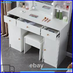 Vanity Set LED Lighted with LED Mirror Makeup Dressing Table with Drawers Cabinets